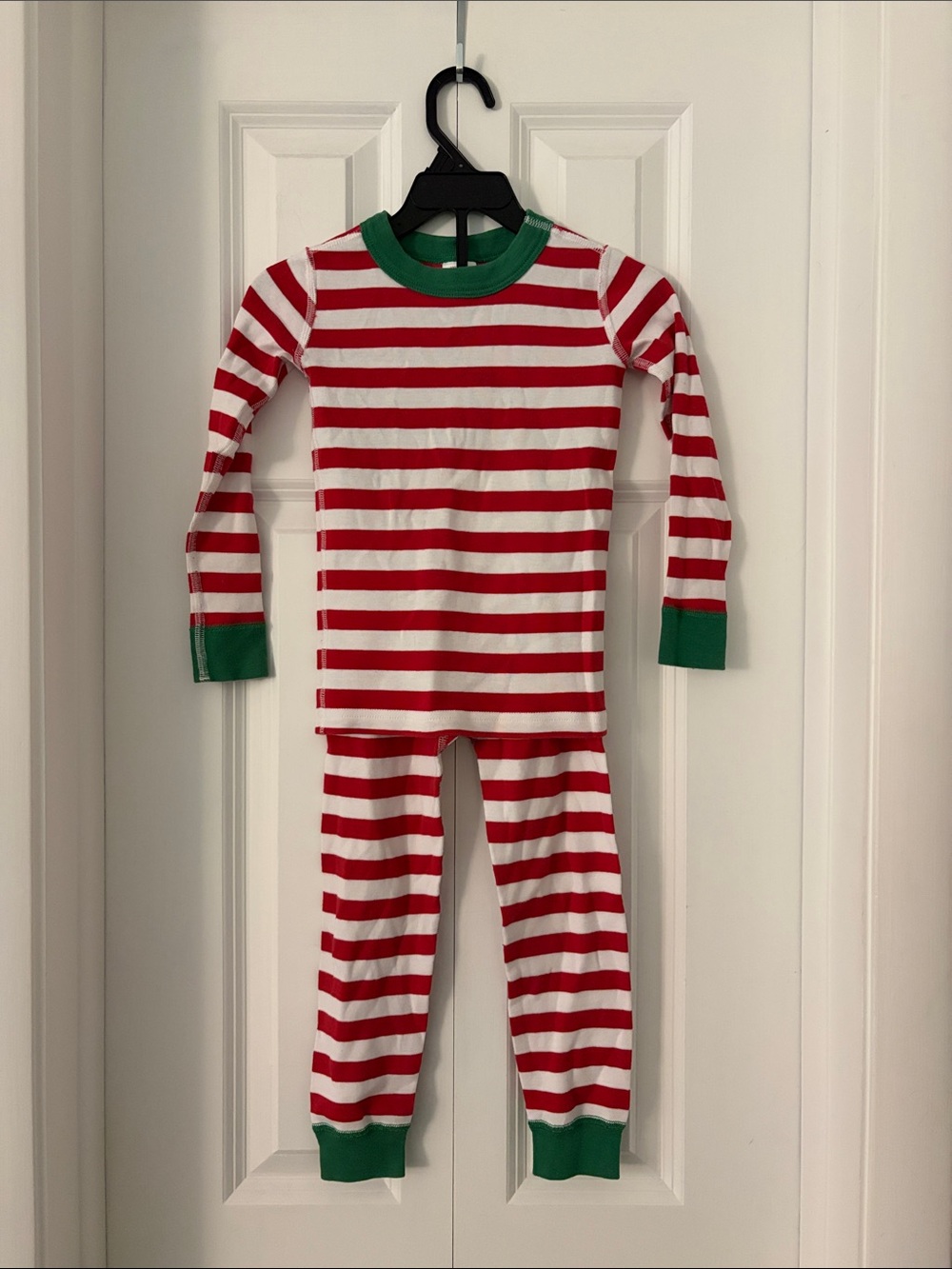 Hanna Andersson Red & White Striped Pajama Set with Green Trim